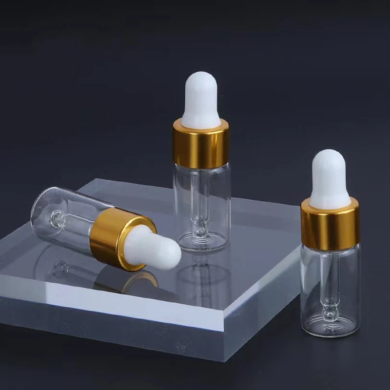 Mini Glass Bottles 20pcs Mini Dropper Bottles Glass Empty Essential Oil Aromatherapy Bottles Gold Cap Pipettes 1ml 2ml 3ml 5ml