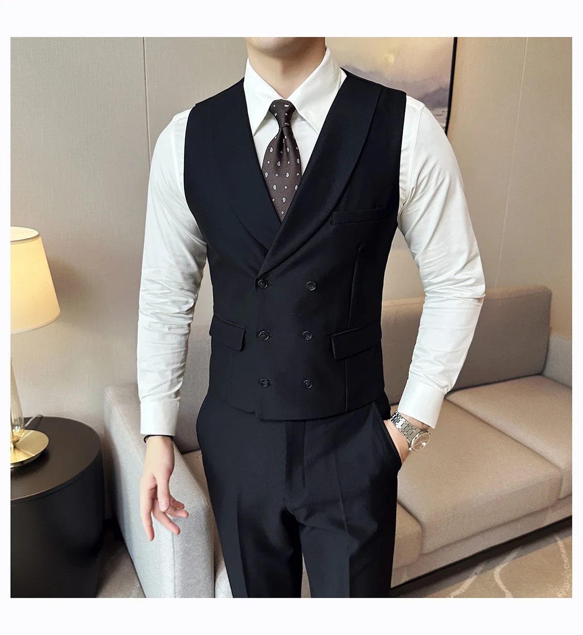 Description Picture 2 of itemMen's Double-buttoned Suit Vest Korean Style Slimming Business Professional Workwear Western-style Clothes Groom's Tuxedo