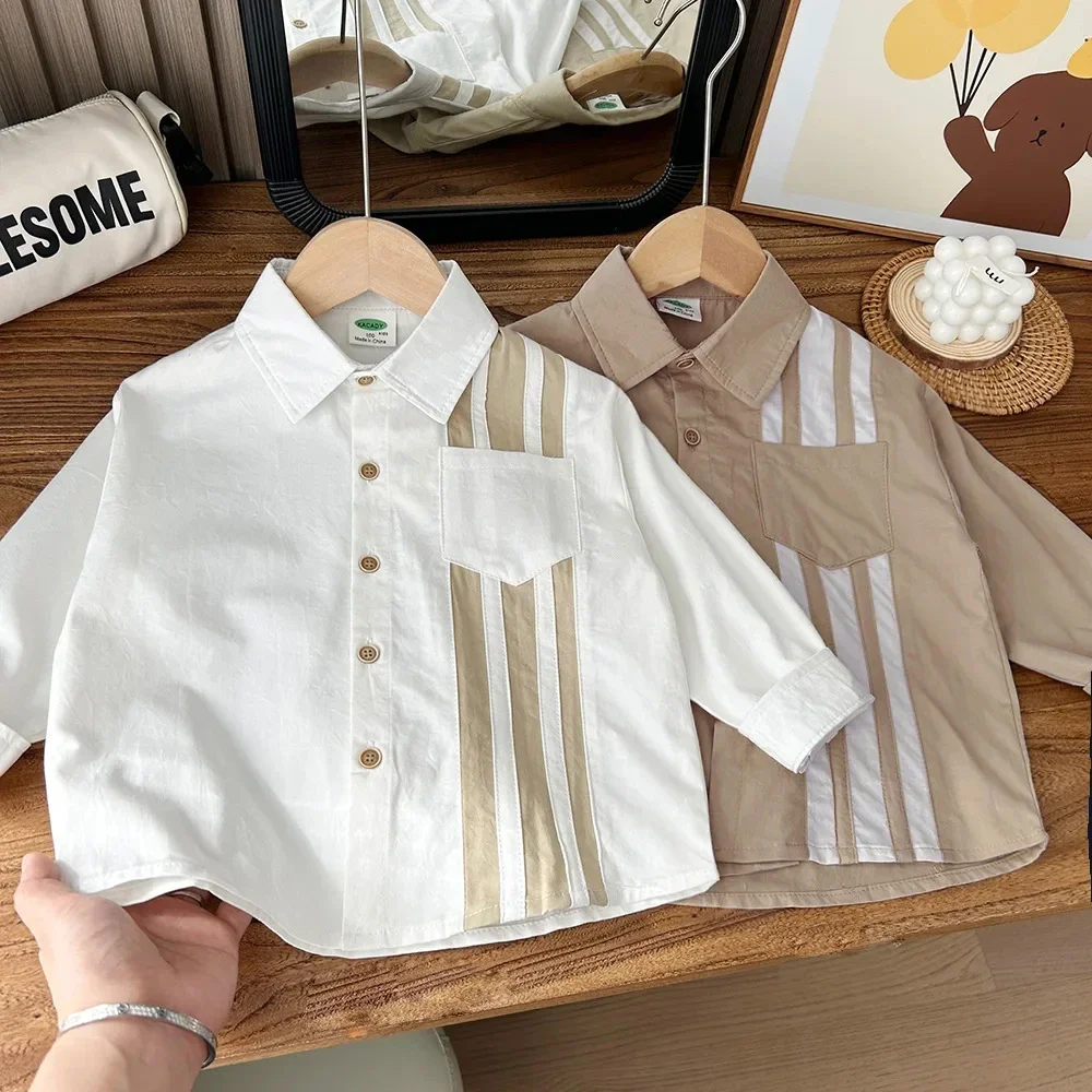 Baby Boys Blouses Striped Outerwear Kids Pocket Jacket Soft Shirts Spring Autumn 2 To 10 Yrs Children's Clothing Casual