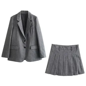 TRAF 용수철 여성 패션 투피스 수트, 핀스트라이프 포켓 슬림 여성 블레이저 코트 및 지퍼, 다목적 여성 미니 스커트, 신제품