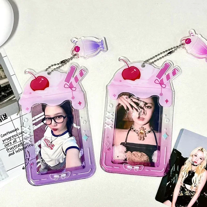 Ins Style PVC Photo Card Holder for 3 Inch Photos Korea Sundae Ice Cream Shaped Photos Case Girls Backpack Charms 5