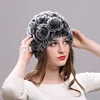 Real Rex Rabbit Fur Cap Elastic Knitted Hat for Women Floral Design Winter Woman Brand Caps Winter Accessories Fur Hat Wholesale 4