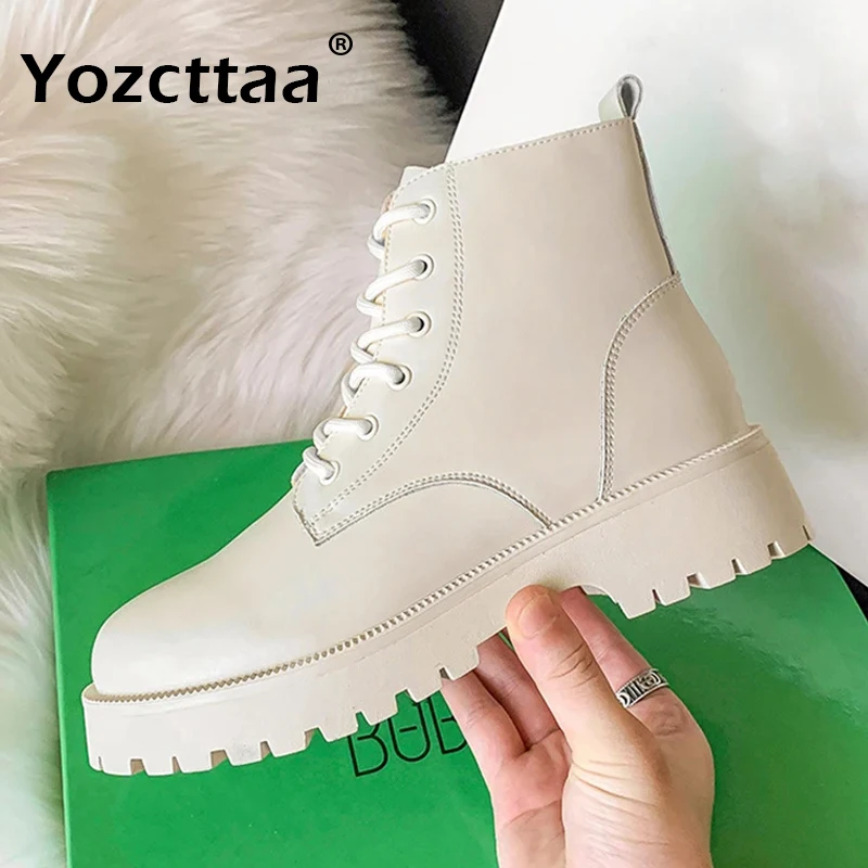 

Yozcttaa Size 34-42 Women Ankle Boots Real Leather Thick Heels Shoes Fall Winter 2024 Ins Platform Short Booties Casual Daily