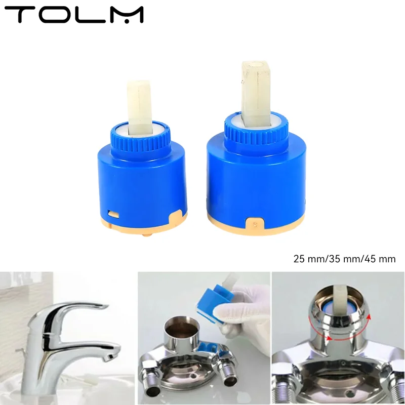TOLM 25mm/35mm/40mm High Quality Baths Bidets For Sinks Tap Disc Cartridge Ceramic 2pc Blue Ceramic Valve Faucet Accessories