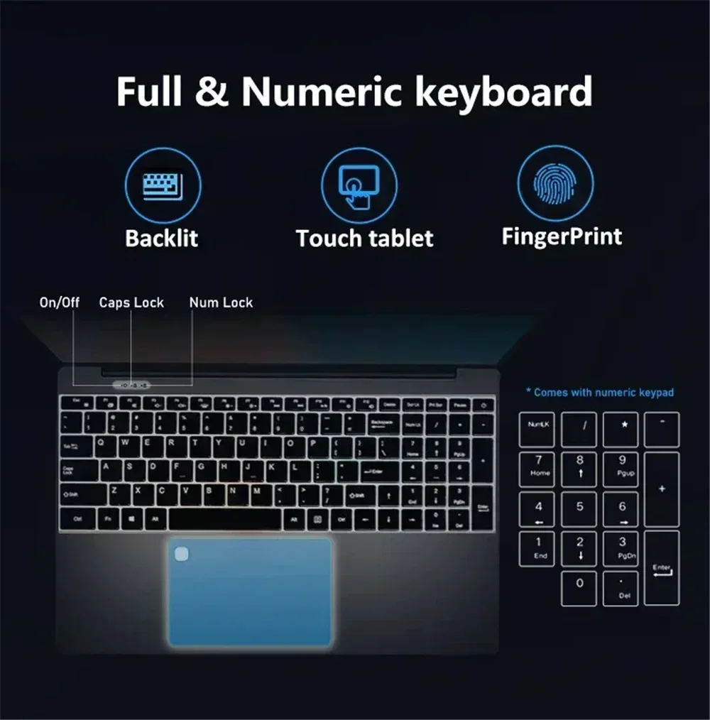 Notebook 15.6 pollici Laptop Windows 11 10 Pro 1920*1080 Laptop Intel portatile economico DDR4 32G RAM 256GB/512GB/1TB/2TB SSD porta HDMI - immagine 6