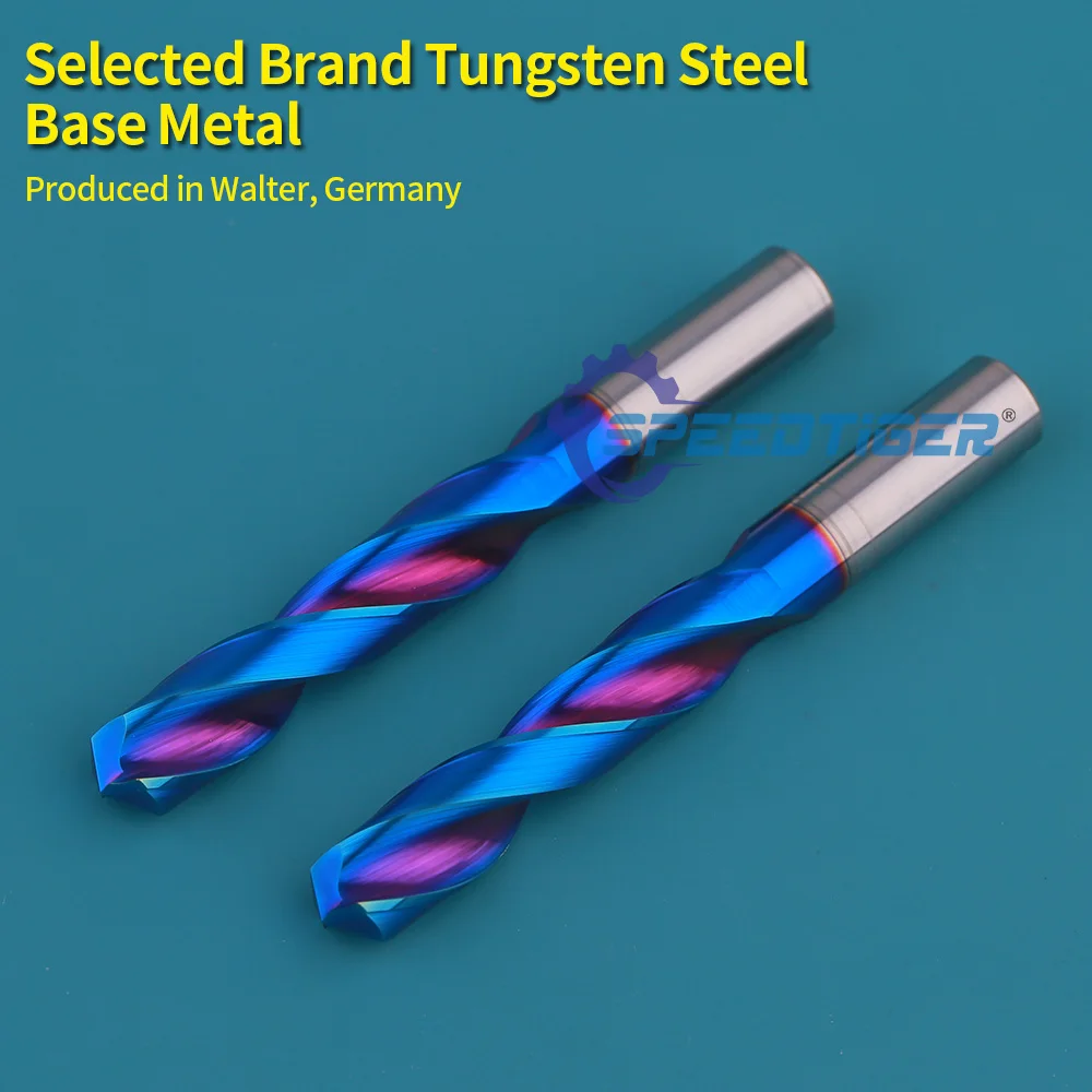SPEEDTIGER HRC70 카바이드 트위스트 드릴 비트 100mm 길이 2.0MM-18MM 구멍 직경 드릴링 도구 스테인레스 스틸용 블루 코팅