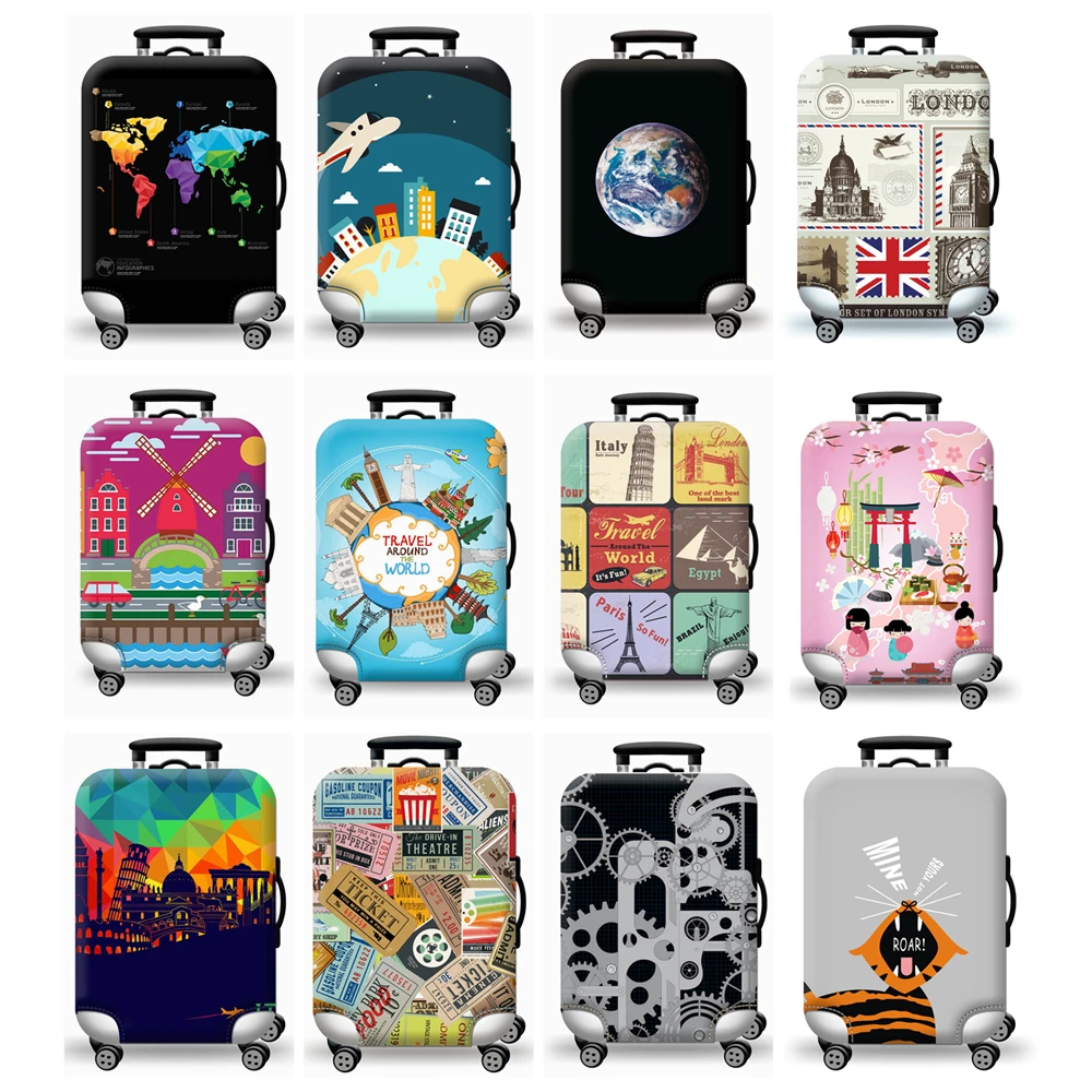 Thick Elastic World Map Luggage Protective Cover Zipper Suit For 18-32 inch Bag Suitcase Covers Trolley Cover Travel Accessories