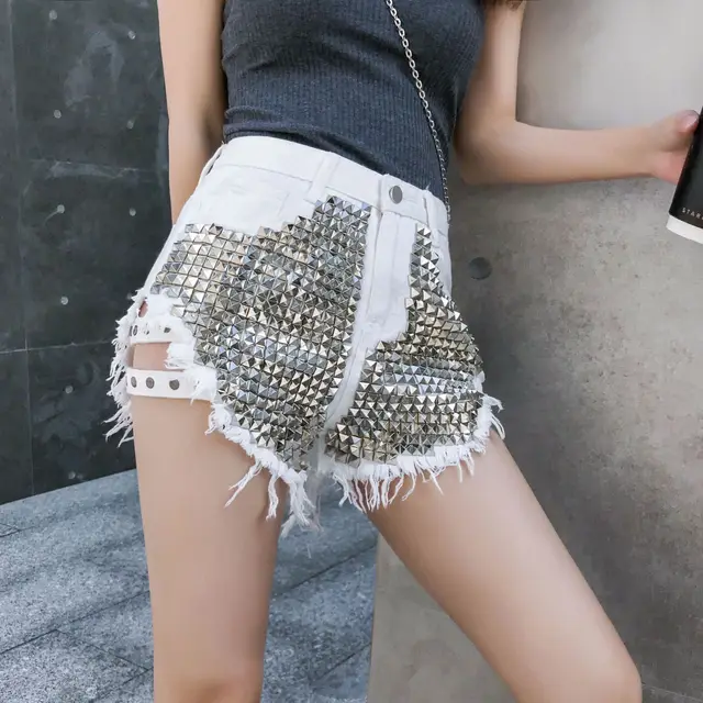Distressed Spike Denim Shorts 3
