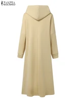 Plus Size 5XL ZANZEA Women Fashion Sweatshirt Dresses Autumn Long Sleeve Hooded Robe Solid Casual Loose Pockets Long Vestidos - Image 5