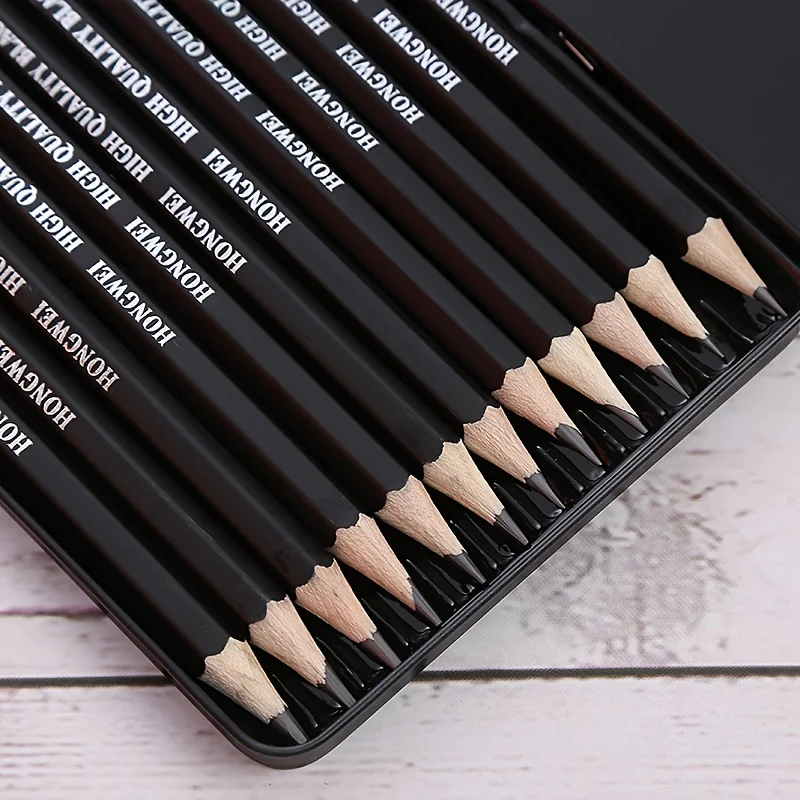 Wood Graphite Pencil Set 12 Pcs Premium 2H-8B Professional Drawing Artists School Art Supplies