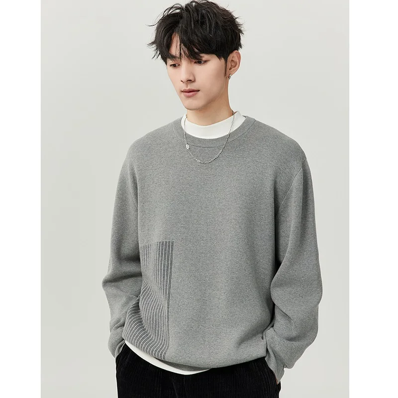 하이 엔드 패치 워크 간단한 기본 라운드 넥 멀티 컬러 니트 남성 가을과 겨울 두꺼운 한국베이스 스웨터 겉옷