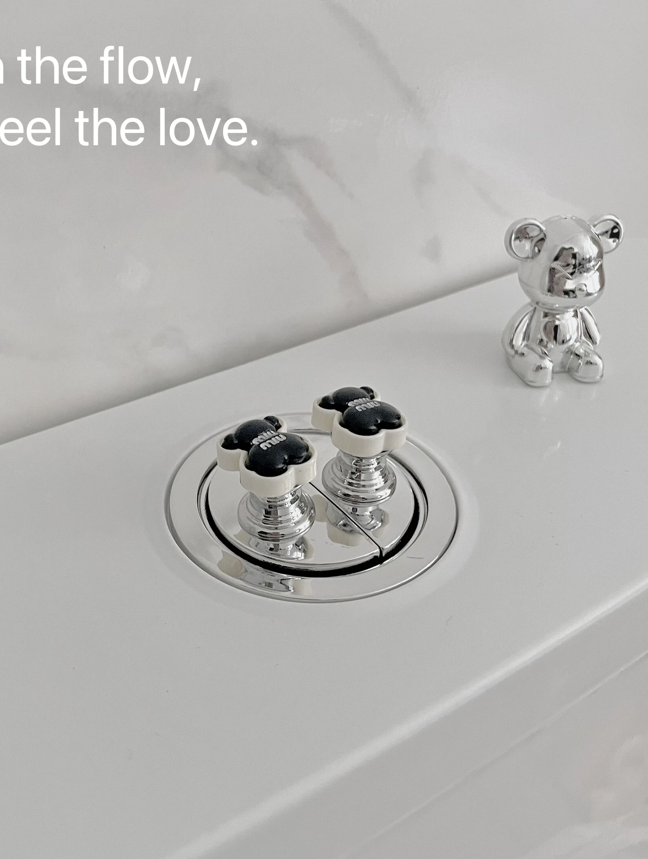 Elegant Black & White Floral Toilet Flush Button Premium Accessory for Long Nail Users