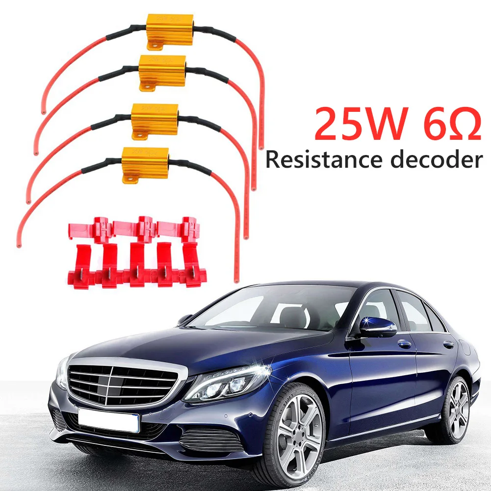 2Pcs Anti-Flashing Resistance Decoder 6ohm 25W Wirewound Resistor Waterproof LED Decoder Load Resistors for Car Turn Signal Lamp