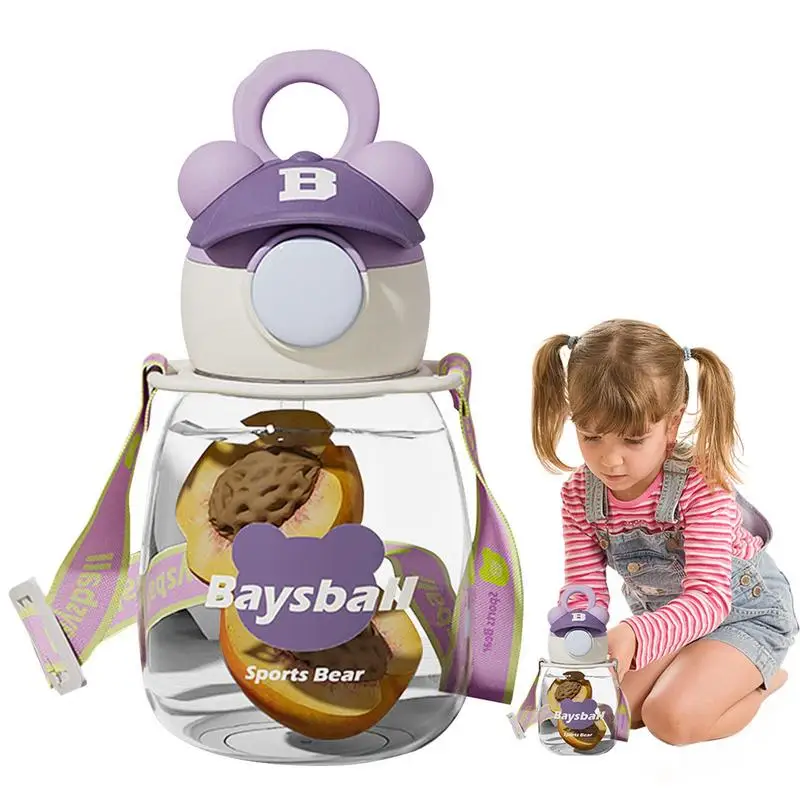 

Bear Sippy Cup With Straw Kid Straw Water Bottle With Folding Handle And Strap Anti-collision Leakproof Food Grade Straw Cup