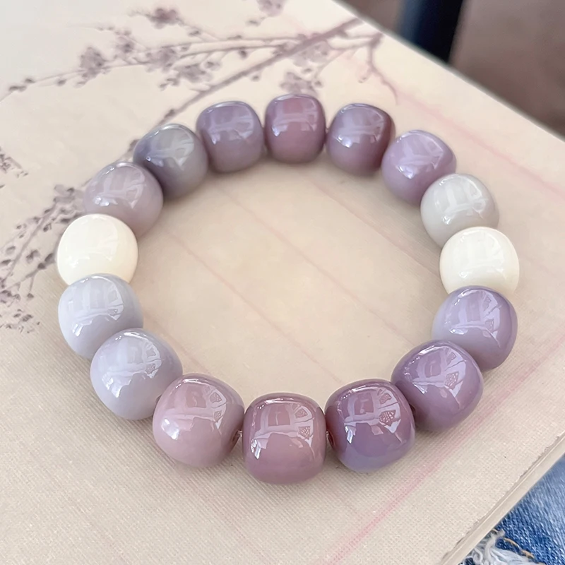 Beautiful Sweet Potato Purple Berry Milkshake Natural Bodhi Root Bracelet Student Girl Buddha Beads Plate Play HandString Chain
