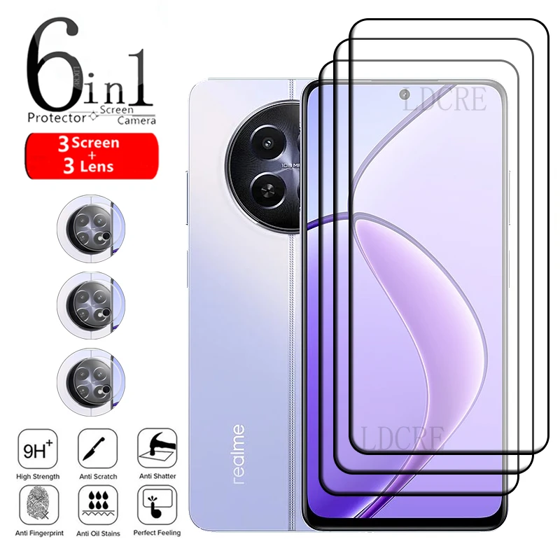 6-in-1 For OPPO Realme 12 5G Glass For Realme 12 Plus Tempered Glass Full Glue 9H Screen Protector Realme 12 Realme12 Lens Glass