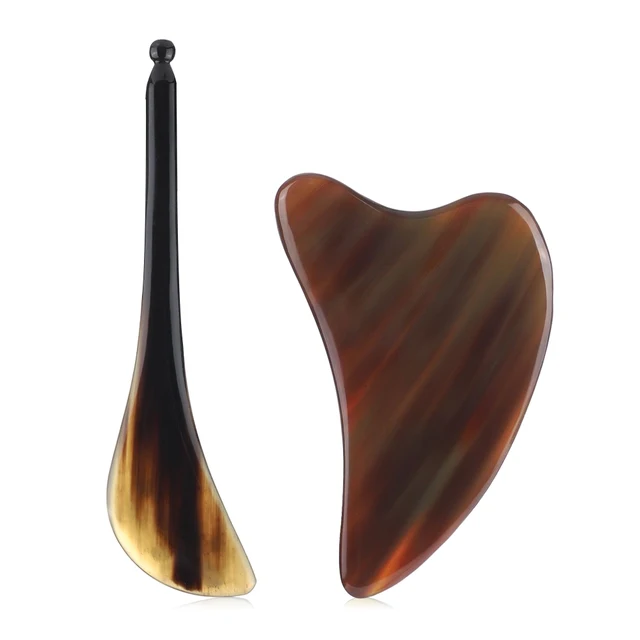 Natural OX Horn GuaSha Board ; Face Lift Massage Stick Set: An Ultimate Beauty and Self-Care Package