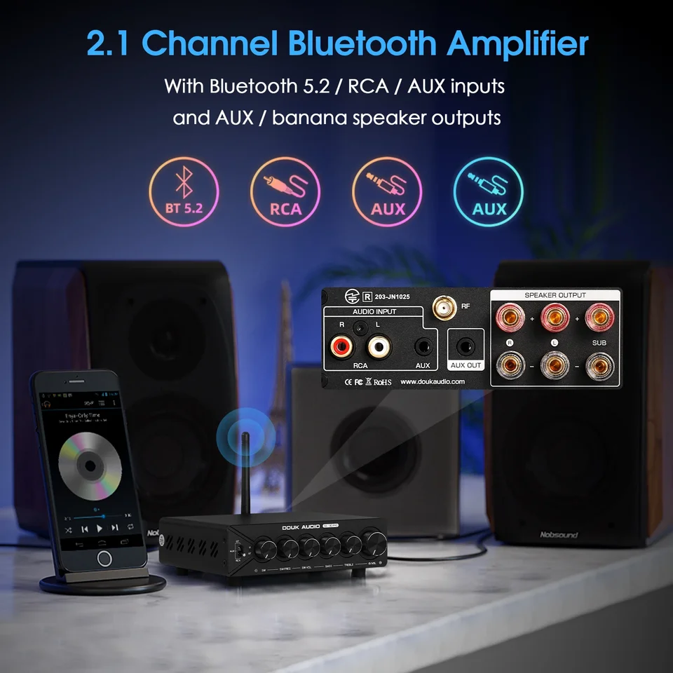 Nobsound NS-14G HiFi 2.1 Kanal Verstärker Mit Bluetooth – 50W, Subwoofer-Ausgang