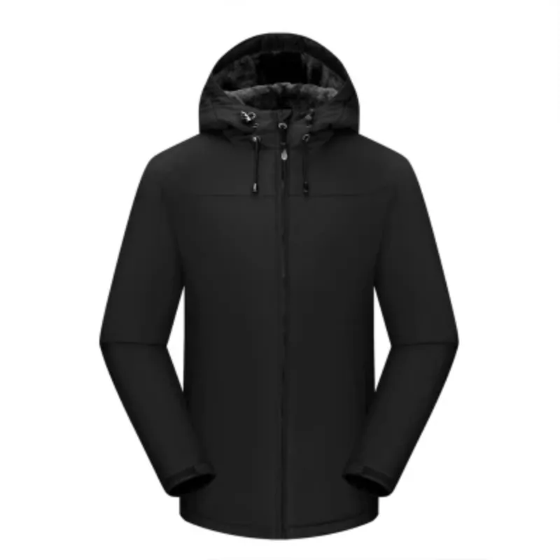Autumn Winter Men's Hooded Drawstring Jacket Fashion Trendy Solid Color Long Sleeved Spliced Pockets Zipper Cardigan Casual Coat