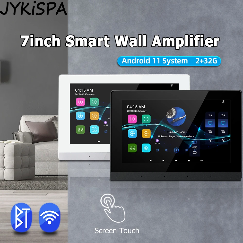 WIFI In Wall Amplifier 7Inch Android 11 System Bluetooth Touch Screen Background Stereo Sound System with Zone Control for 3 7inch ls037v7dw01 lcd screen display touch screen digitizer fully tested