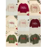 Baby Boy Girl Christmas Sweater Letter Embroidery Crew Neck Long Sleeve Pullover Knit Tops for Fall Winter Soft Skin-friendly 6
