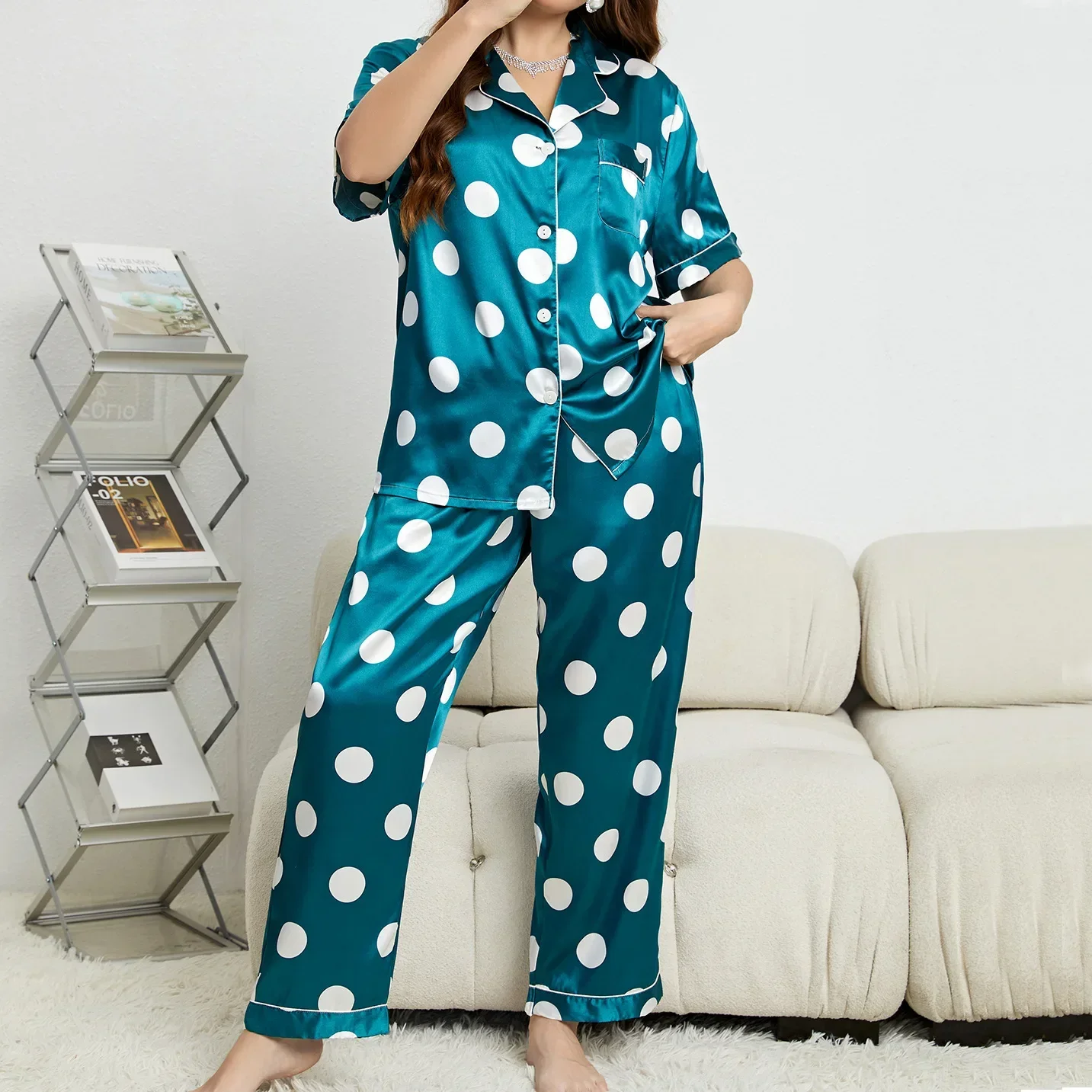 Summer Satin Black Leopard-Print 5xl Plus Size Trouser Pajamas Women's Fashion Casual Pajamas Suit Ladies' Homewear Pijamas