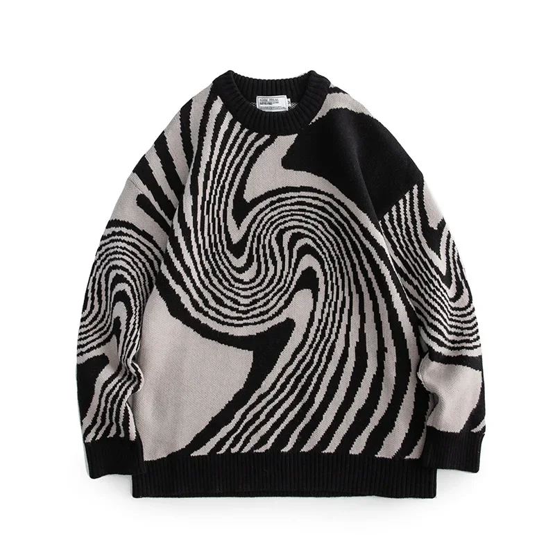 2023 New Men's Autumn Sweater Knit Geometric Ring Jacquard Knitwear Top Winter Pullover Daily Streetwear Men Women