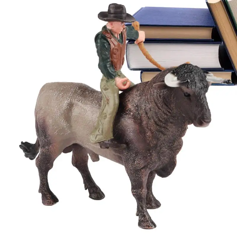 

Bull Riding Figurine Toy Simulated Wild Spanish Bullfighter Cattle Model Rodeoes Collection Playset Preschool Science