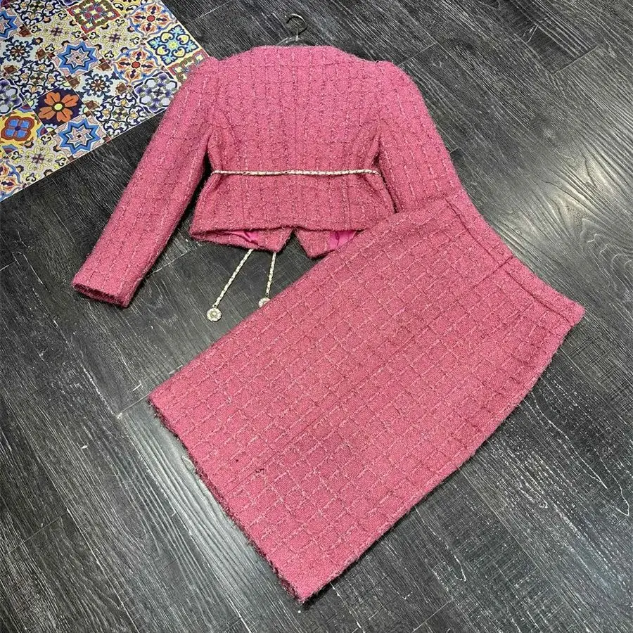 Two-Piece Set for Women Cropped Tweed Coat+Split Half Skirt Elegant Female Slim Fitting Suit Casual and Trendy Spring 6