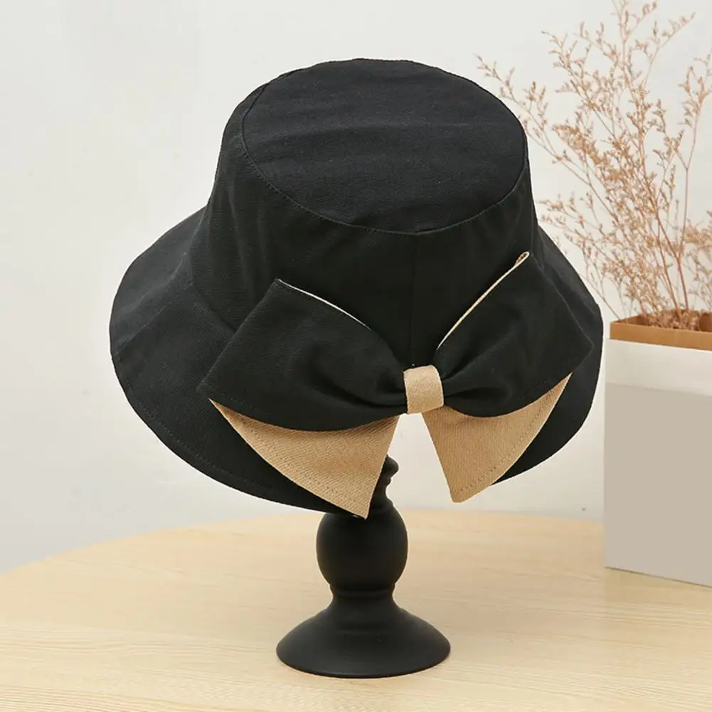 Ladies Fisherman Hat Stylish Foldable Fisherman Hat Bow Decor Breathable Sun-protective Outdoor Cap Women Pastoral