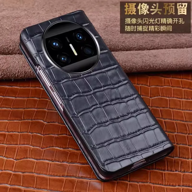 Original Genuine Leather Magnetic Flip Phone Case for Huawei Mate X3 MateX3 Business Crocodile Alligator Grids Grain Full Cover