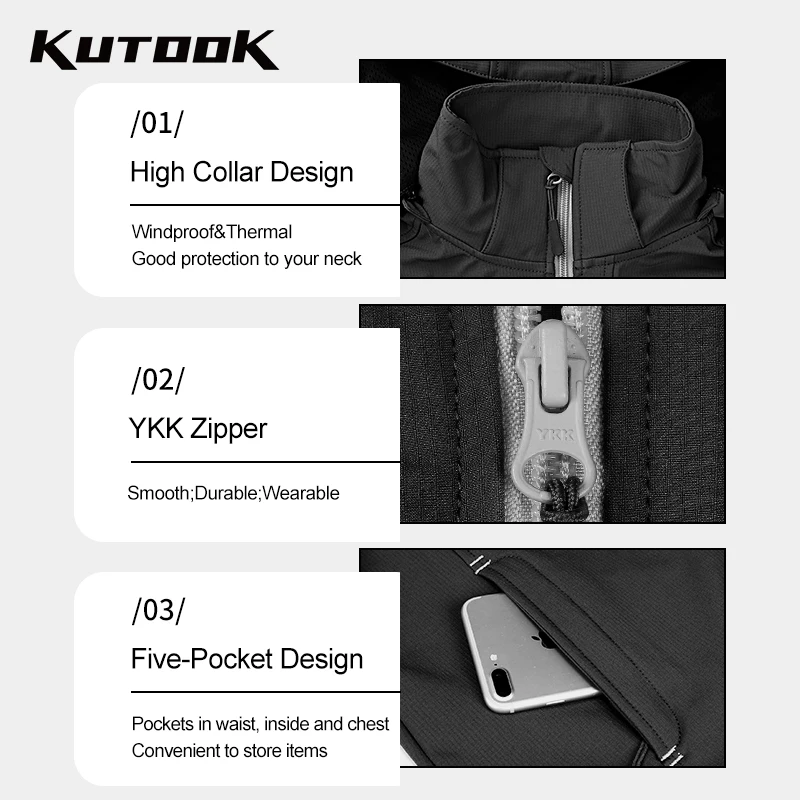 KUTOOK Winter Women Cycling Jackets Hooded Thermal Fleece Bicycle Riding Raincoat Detachable Women's Windbreaker Biking Clothing