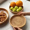 Handwoven Rattan Storage Tray with Wooden Handle Picnic Basket Bread Food Plate Snack Fruit Cake Platter Dinner Serving Tray New 6
