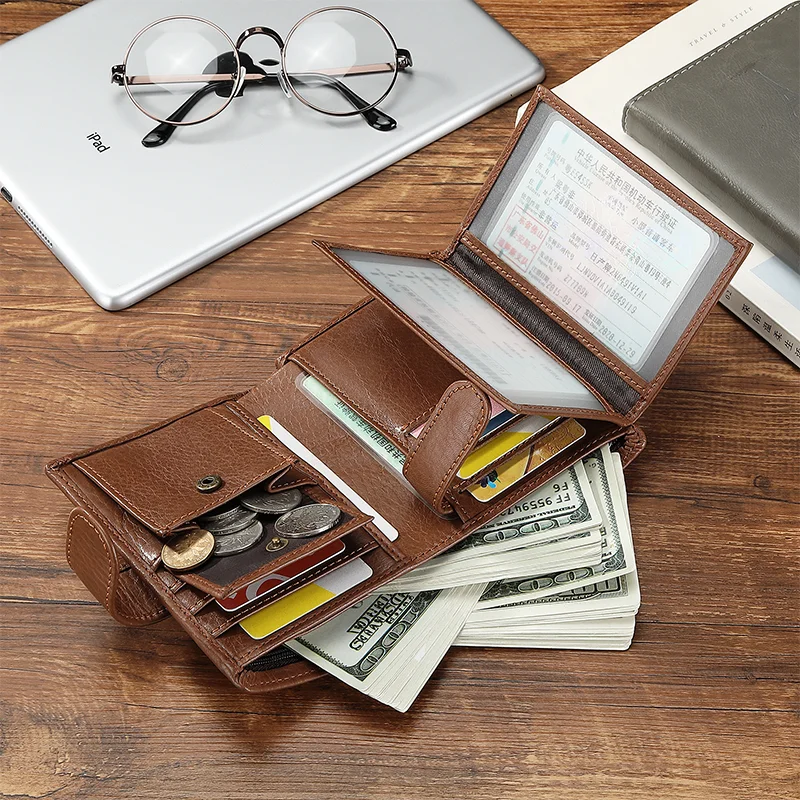 Genuine Cow Leather Wallet Men Hasp Design Short Purse With Passport Photo Holder For Male Clutch Wallets,leather wallet