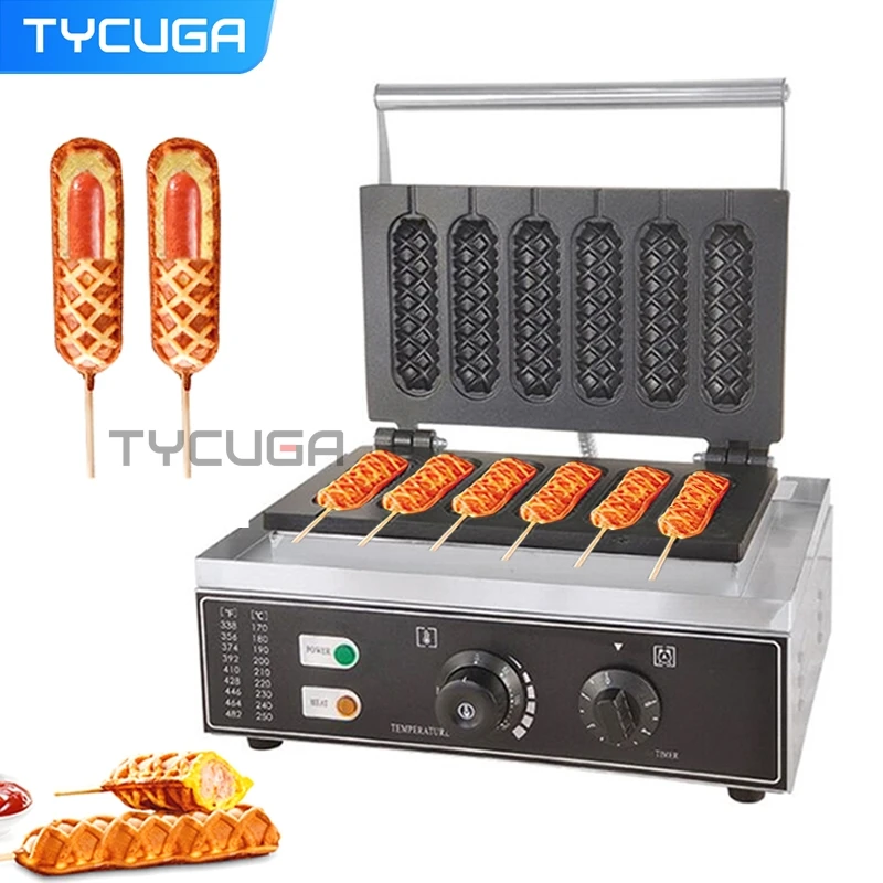 

French and Philippines Electric Muffin Corn Dog Waffle Stick Maker Non-stick 6pcs Hot Dog Making Machine Can Put in Vending Cart
