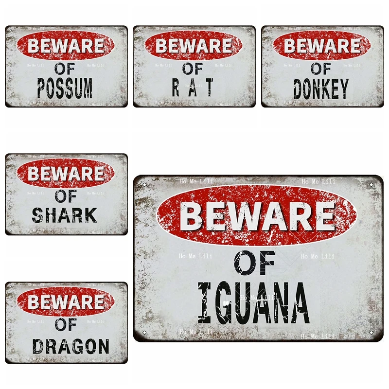 Attenzione A Possum Rat Iguana Donkey Dragon Shark Vintage Metal Tin Sign Retro Funny Tin Sign Per La Decorazione Della Parete