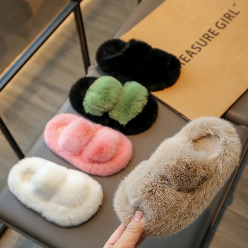 New Children Plush Shoes for Girls Korean Style Thick Sole Parent-child Plush Slippers Korean Style Versatile Cute Princess Flat 2