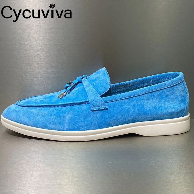 

Multicolor Color KidSuede Flat Shoes Women Slip on Loafers Metal Lock Decor Mules Summer Walk Penny Casual Shoes Women 2023