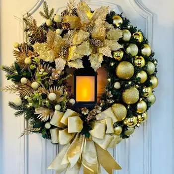 Golden Lighted Christmas Wreath 1