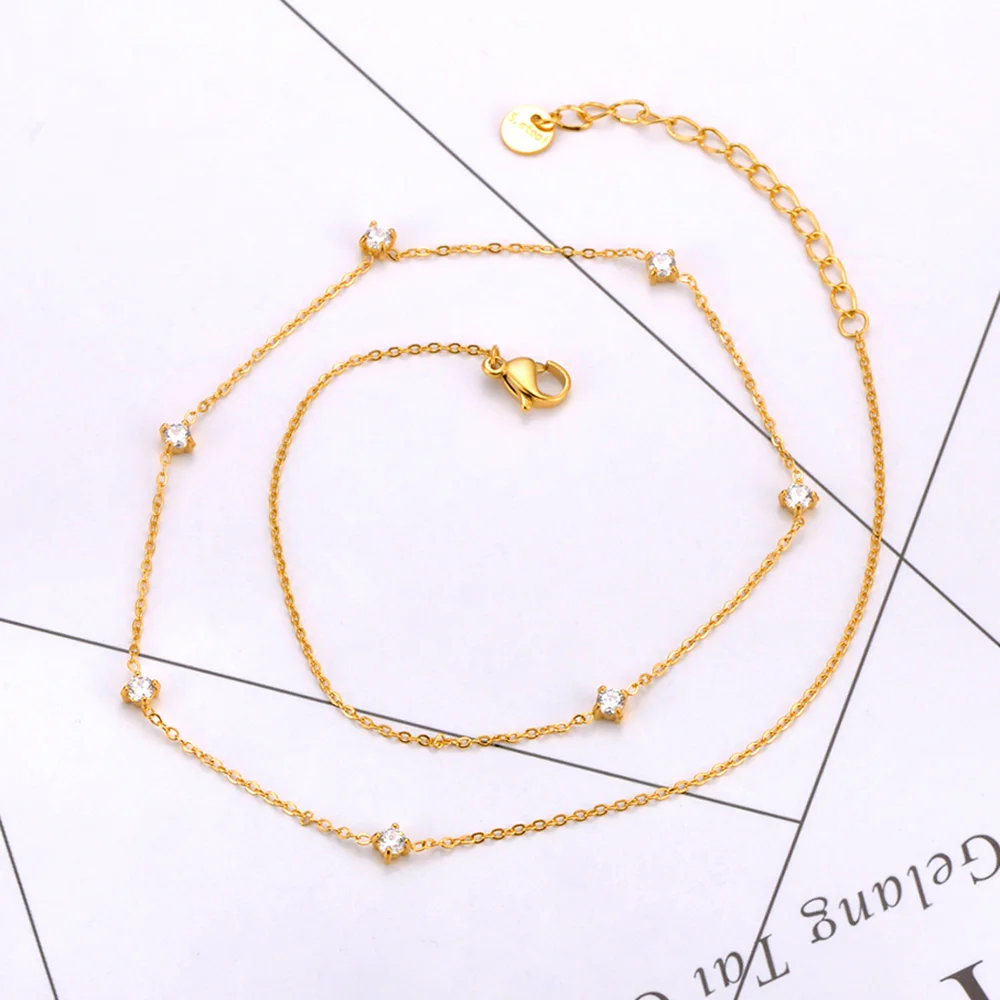 JeeMango Klassische kleine, zierliche Armbänder mit Zirkonia-Kette für Damen, 18 Karat vergoldeter Edelstahl, Hochzeitsschmuck B24059 – Detail 11