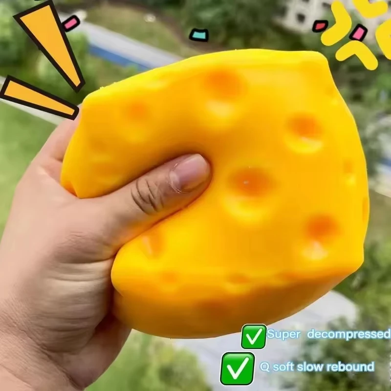 Giant Extra-Large Cheese Squeeze Toy for Stress Relief and Sensory Play