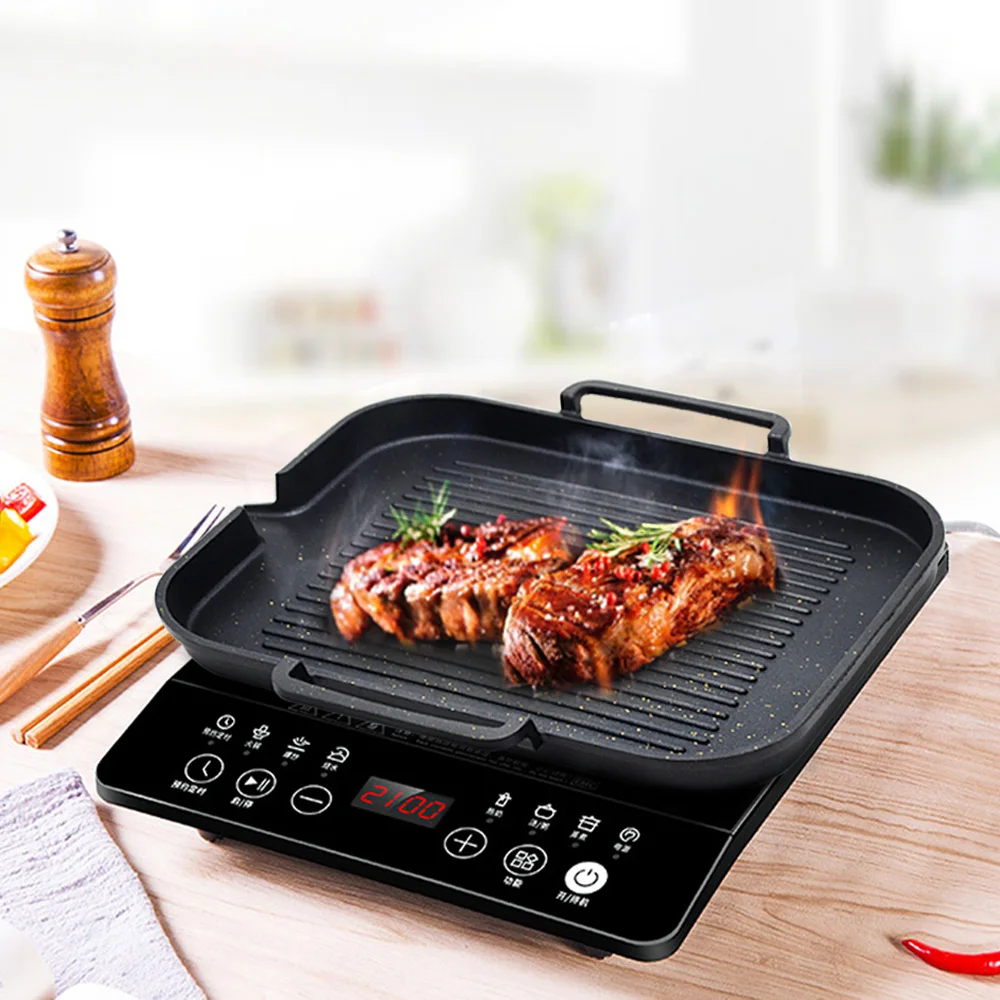 

Korean Style BBQ Grill Pan With Maifan Coated Surface Non-Stick Smokeless Square Barbecue Plate For Indoor Outdoor Grilling