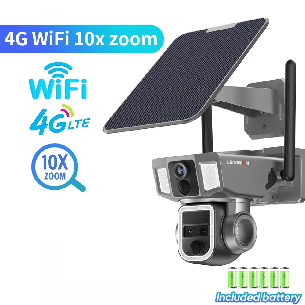 LS VISION-كاميرا أمان شمسية خارجية ، شاشة مزدوجة ،...