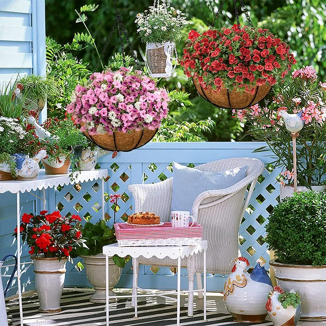 1/2Db Természetes Kerek Lógó Kosár Bélés Fali Dekoráció Kókuszszálas Multifunkcionális Vízálló Lélegző A Kerthez - Image 2