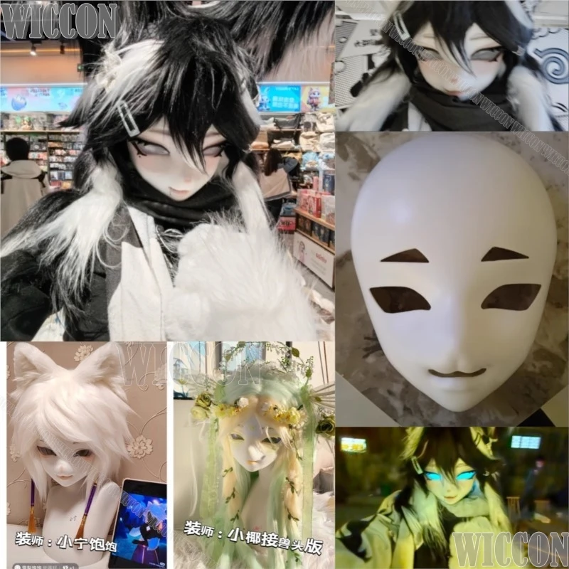 Kig Furry Skull Mask Fursuit Kigurumi Cosplay 3DPrint Fox Face Mask Women Men Furred Costume Holloween Party Roleplay Customized
