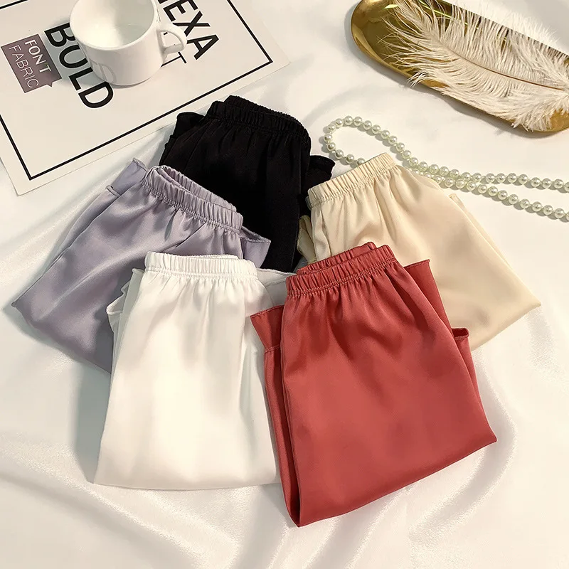 Women Ice Silk Summer Safety Pants Loose Casual Elastic Waist Home Wear Shorts Cool Breathable Sleep Bottoms Under Dress Shorts Safety Shorts Safety Pants