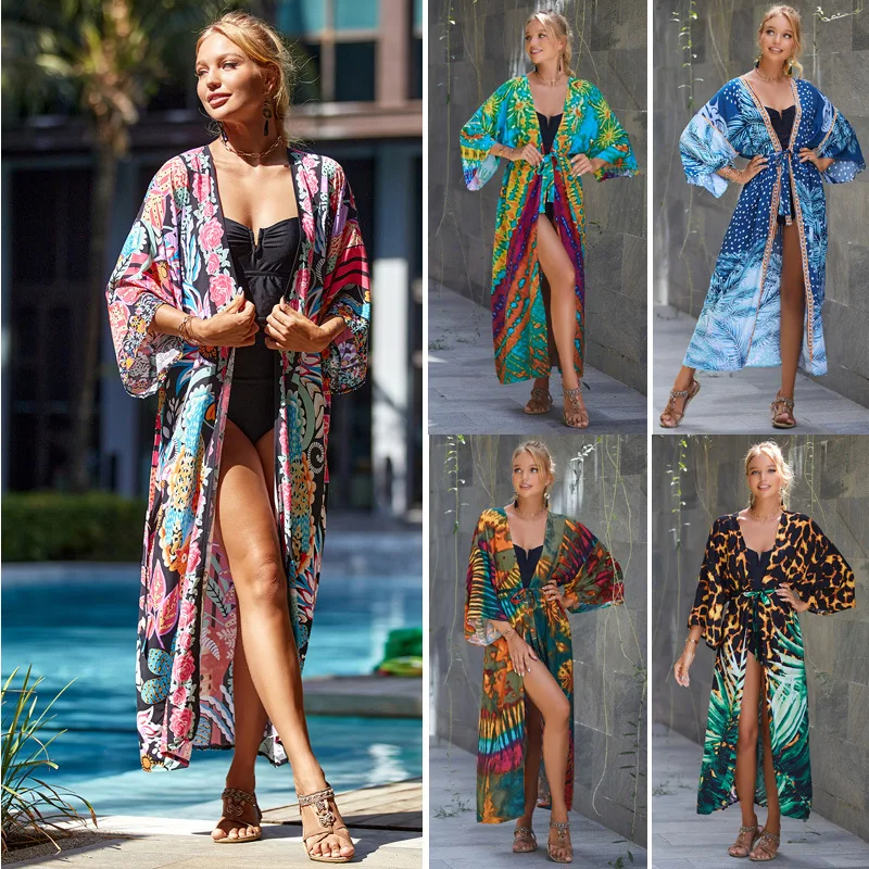 Cotton Belt Beach Cover Up Sunscreen Cardigan Women's Swimwear Bikini Outwear