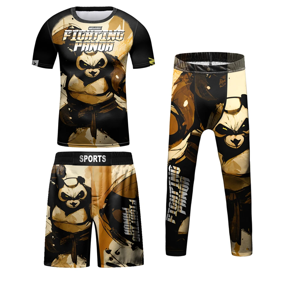 Kid MMA Compression T-Shirt + Pant Rashguard Kids 4PCS/set Sport Gym Muay Thai Shorts Children Boy Jiu Jusit Bjj MMA Clothing