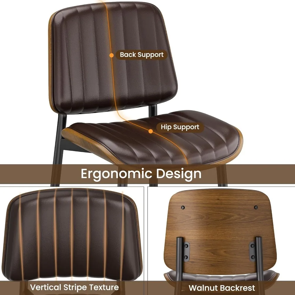 Dining Chairs Set of 4, Mid Century Modern Dining Room Kitchen Chairs, Upholstered PU Leather Vertical Stripe Chairs 5