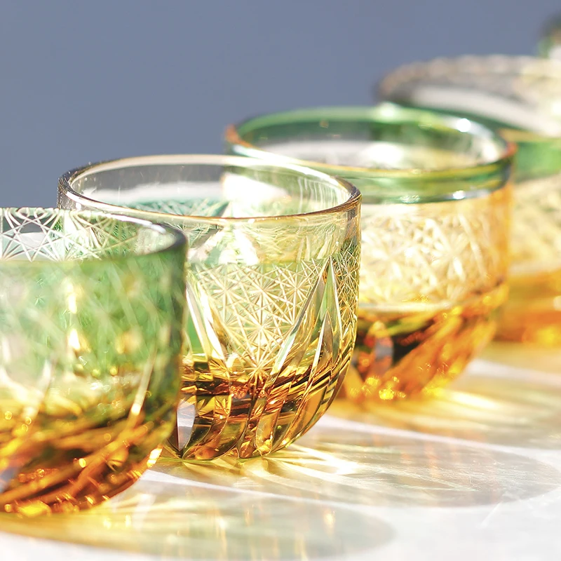 

Crystal Amber Green Blue Shot Wine Glasses Drink GlassTequila Glasses Bar Cocktail Bullet Cups Edo Kiriko Hand Engraving 2oz